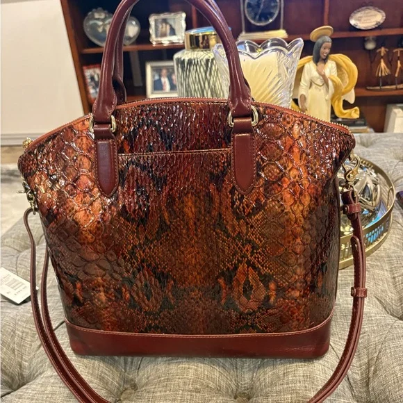 Elegant Large Duxbury Satchel Cranberry Valerian Genuine Leather